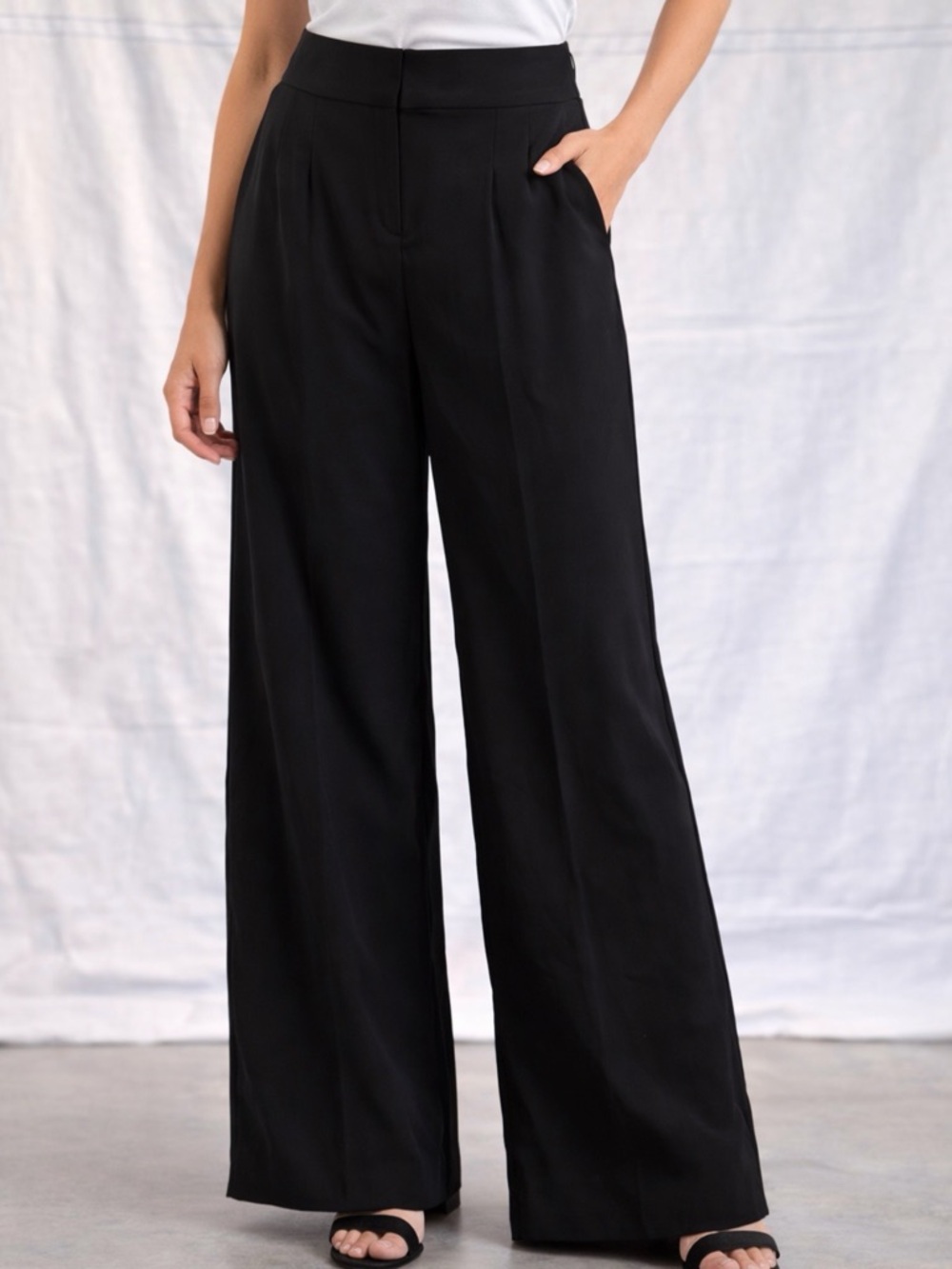 Hyfve Black Wide Leg Pants Size S High Rise Back Zip Minimalist Style(A551)